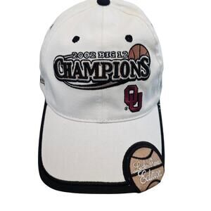 Vtg Oklahoma Sooners Big 12 Champions Strapback Hat Cap White Basketball 2002